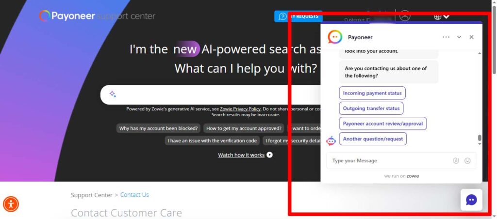 Payoneer Live Chat Support Step-7