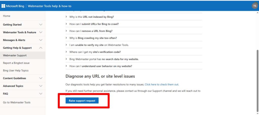 Guide to Contact Bing Webmaster Support Step-2