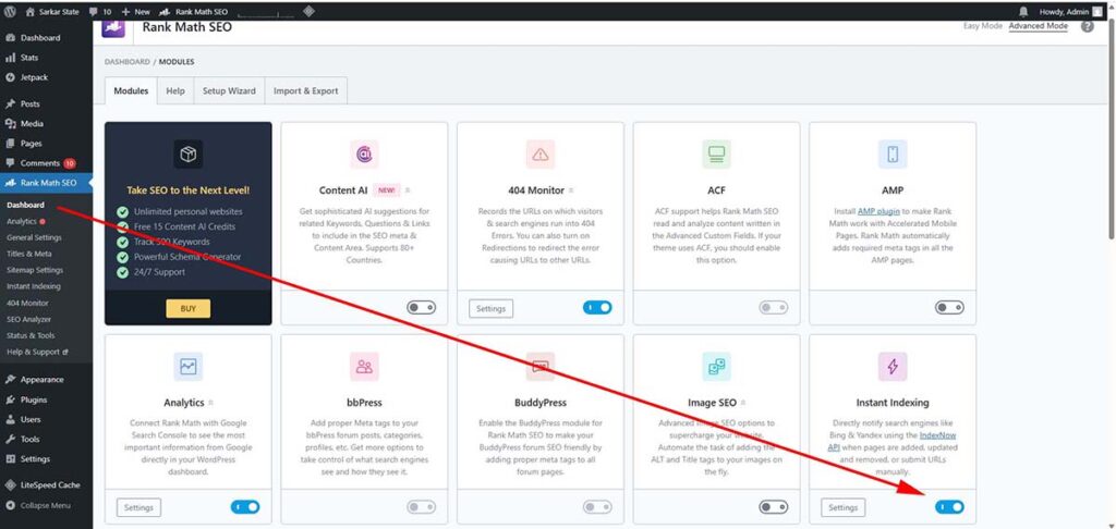 Rank Math’s Instant Indexing Enabled