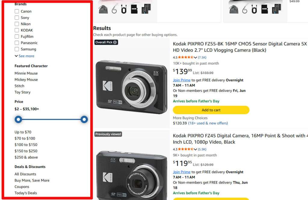 Amazon’s Default Product Filters