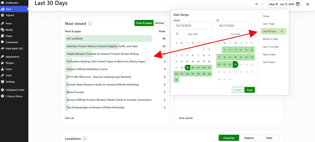 Use Jetpack Plugin for the Last 30 Days Traffic Data